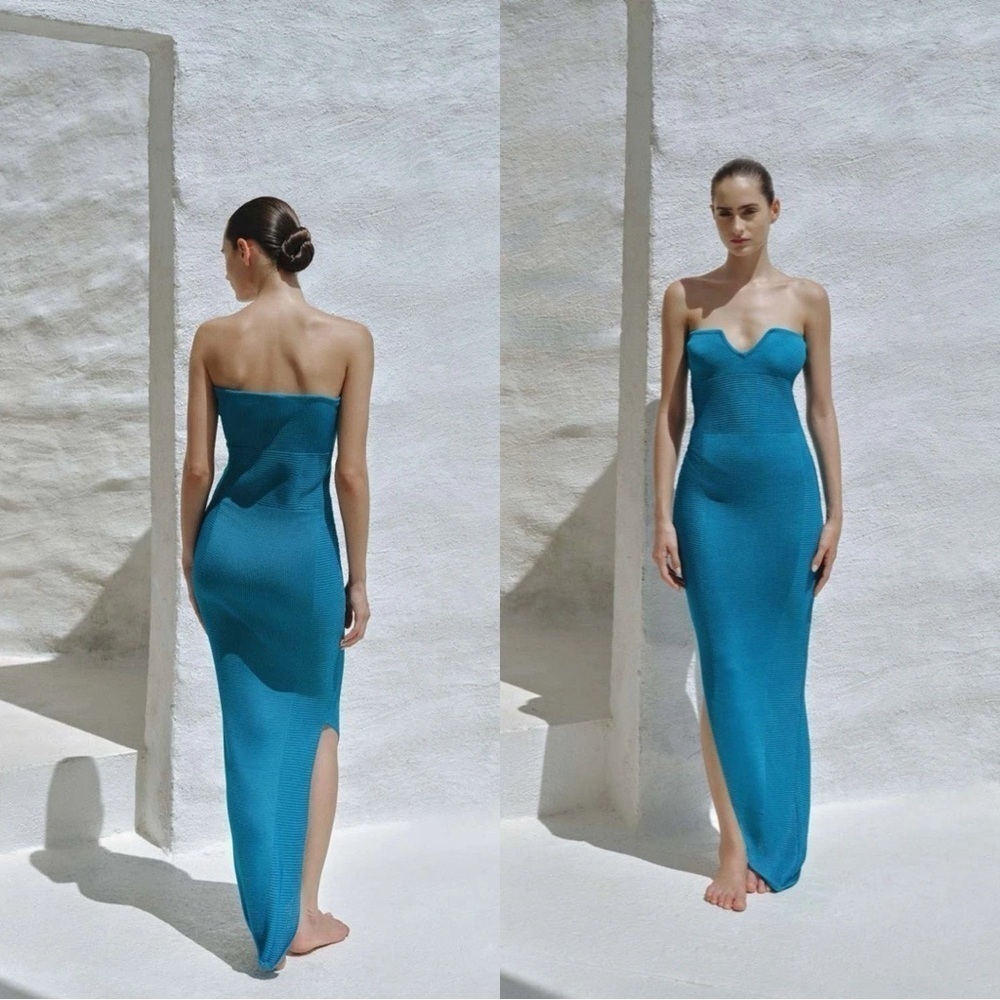 NWT BAOBAO Mikaela Knitted Turquoise Midi Slit Dress Sz M